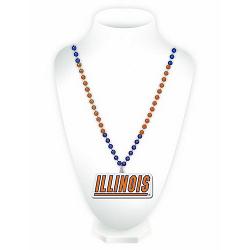 Rico Industries Illinois Fighting Illini Beads with Medallion Mardi Gras Style -