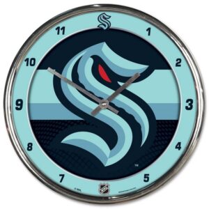 Seattle Kraken Clock Round Wall Style Chrome