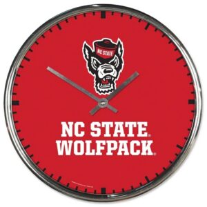 North Carolina State Wolfpack Clock Round Wall Style Chrome
