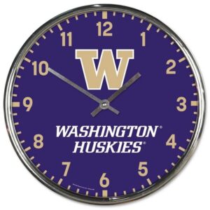 Washington Huskies Clock Round Wall Style Chrome