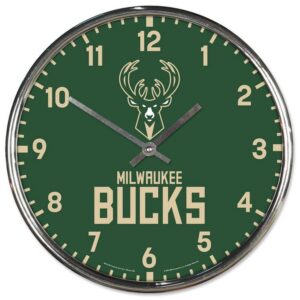 Milwaukee Bucks Clock Round Wall Style Chrome