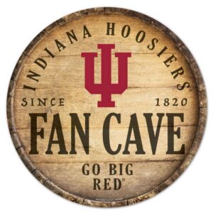 Indiana Hoosiers Sign Wood 14 Inch Round Barrel Top Design