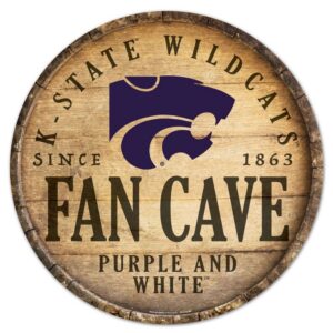 Kansas State Wildcats Sign Wood 14 Inch Round Barrel Top Design