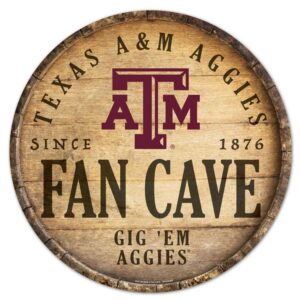 Texas A&M Aggies Sign Wood 14 Inch Round Barrel Top Design