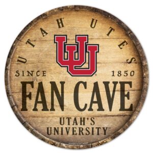 Utah Utes Sign Wood 14 Inch Round Barrel Top Design