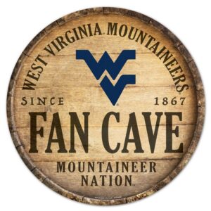 West Virginia Mountaineers Sign Wood 14 Inch Round Barrel Top Design