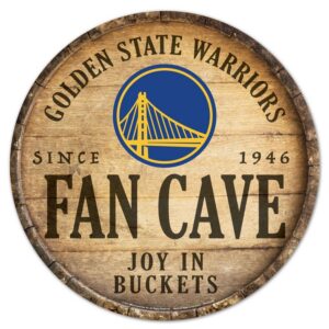 Golden State Warriors Sign Wood 14 Inch Round Barrel Top Design