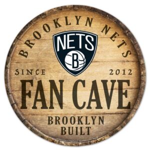 Brooklyn Nets Sign Wood 14 Inch Round Barrel Top Design