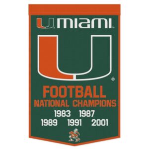 Miami Hurricanes Banner Wool 24x38 Dynasty Champ Design Football