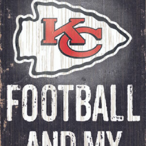 Kansas City Chiefs Wood Sign - Football and Dog 6"x12"