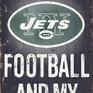 New York Jets Wood Sign - Football and Dog 6"x12"