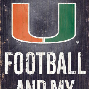 Miami Hurricanes Wood Sign - Football and Dog 6"x12"