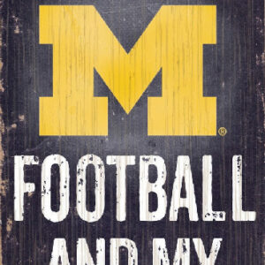 Michigan Wolverines Wood Sign - Football and Dog 6"x12"