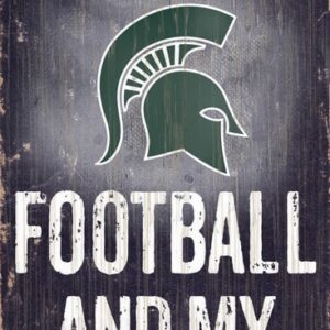 Michigan State Spartans Wood Sign - Football and Dog 6"x12"
