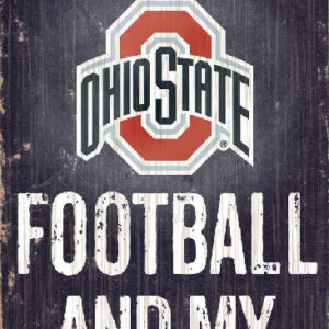 Ohio State Buckeyes Wood Sign - Football and Dog 6"x12"