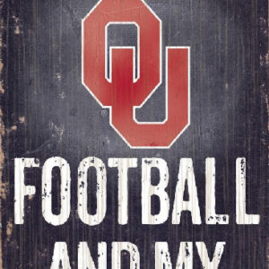 Oklahoma Sooners Wood Sign - Football and Dog 6"x12"