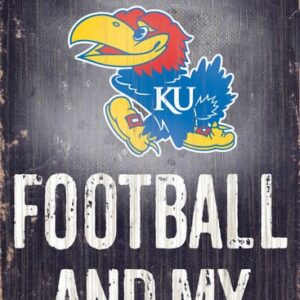 Kansas Jayhawks Wood Sign - Football and Dog 6x12