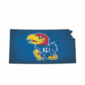 Kansas Jayhawks Sign Wood 12 Inch Team Color State Shape Design