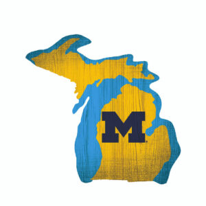 Michigan Wolverines Sign Wood 12 Inch Team Color State Shape Design