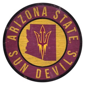 Arizona State Sun Devils Sign Wood 12 Inch Round State Design