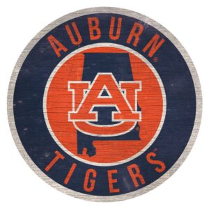 Auburn Tigers Sign Wood 12 Inch Round State Design