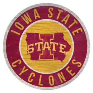Iowa State Cyclones Sign Wood 12 Inch Round State Design
