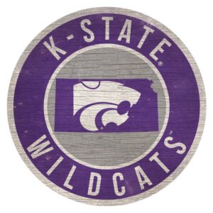 Kansas State Wildcats Sign Wood 12 Inch Round State Design