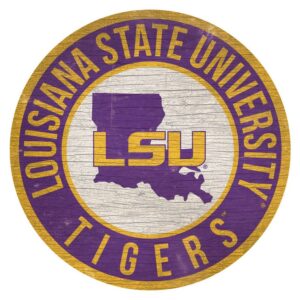 LSU Tigers Sign Wood 12 Inch Round State Design