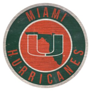 Miami Hurricanes Sign Wood 12 Inch Round State Design