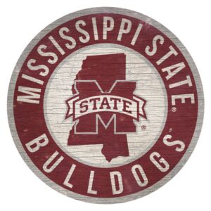 Mississippi State Bulldogs Sign Wood 12 Inch Round State Design