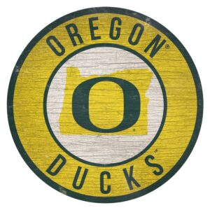 Oregon Ducks Sign Wood 12 Inch Round State Design