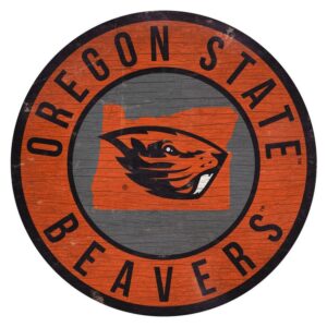 Oregon State Beavers Sign Wood 12 Inch Round State Design