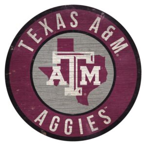 Texas A&M Aggies Sign Wood 12 Inch Round State Design