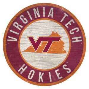 Virginia Tech Hokies Sign Wood 12 Inch Round State Design