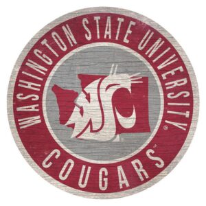 Washington State Cougars Sign Wood 12 Inch Round State Design