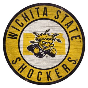 Wichita State Shockers Sign Wood 12 Inch Round State Design
