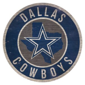 Dallas Cowboys Sign Wood 12 Inch Round State Design