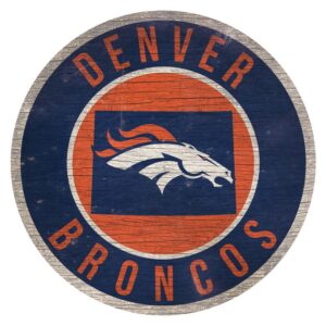 Denver Broncos Sign Wood 12 Inch Round State Design