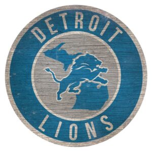 Detroit Lions Sign Wood 12 Inch Round State Design