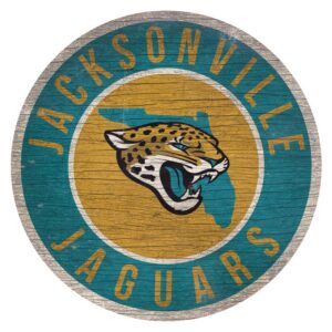 Jacksonville Jaguars Sign Wood 12 Inch Round State Design