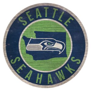 Seattle Seahawks Sign Wood 12 Inch Round State Design