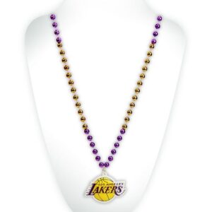 Los Angeles Lakers Beads with Medallion Mardi Gras Style