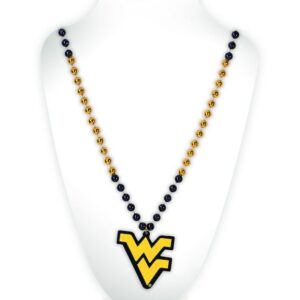 West Virginia Mountaineers Beads with Medallion Mardi Gras Style