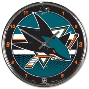 San Jose Sharks Round Chrome Wall Clock