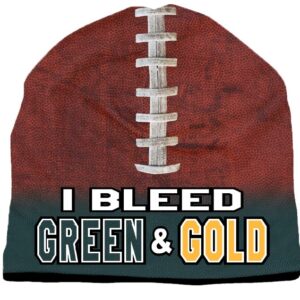 Beanie I Bleed Style Sublimated Football Forest Green and Gold Design