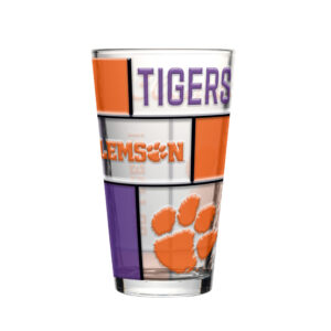 Clemson Tigers Pint Glass 16oz Quilted Stained Boxed