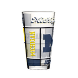 Michigan Wolverines Pint Glass 16oz Quilted Stained Boxed