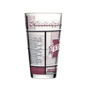 Mississippi State Bulldogs Pint Glass 16oz Quilted Stained Boxed