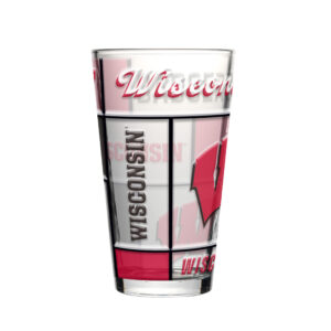 Wisconsin Badgers Pint Glass 16oz Quilted Stained Boxed