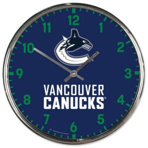 Vancouver Canucks Clock Round Wall Style Chrome
